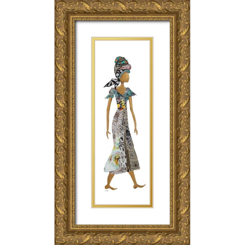 Xhose Headwrap Woman Gold Ornate Wood Framed Art Print with Double Matting by Ritter, Gina