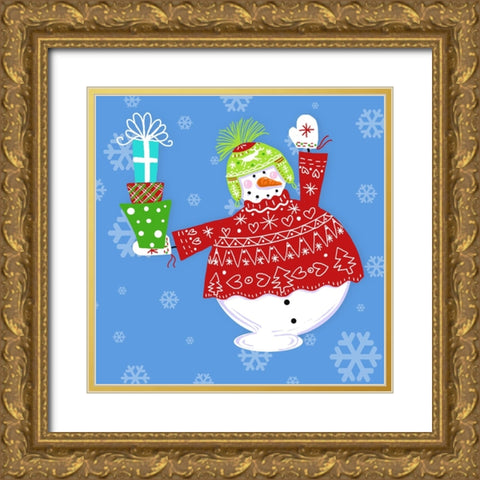Silly Snowman Christmas II Gold Ornate Wood Framed Art Print with Double Matting by Mosher, Deidre