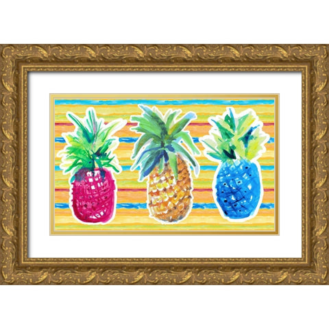 Vibrant Pineapple Trio Gold Ornate Wood Framed Art Print with Double Matting by Loreth, Lanie