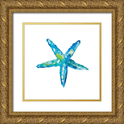 Deep Blue Starfish Gold Ornate Wood Framed Art Print with Double Matting by DeRice, Julie