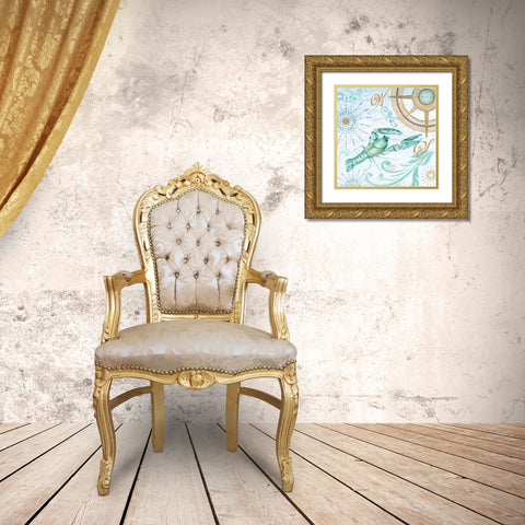 Teal Coastal Collection I Gold Ornate Wood Framed Art Print with Double Matting by Gaynor, Janice