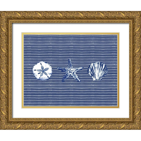 Blue Striped Ocean Collection Gold Ornate Wood Framed Art Print with Double Matting by Gaynor, Janice