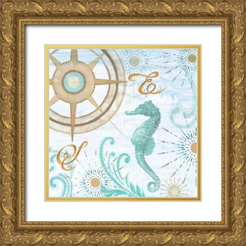 Teal Coastal Collection III Gold Ornate Wood Framed Art Print with Double Matting by Gaynor, Janice