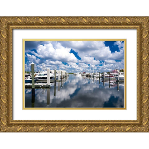 Boat Pier Gold Ornate Wood Framed Art Print with Double Matting by Bill Carson Photography