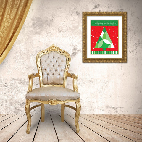 Happy Holidays Gold Ornate Wood Framed Art Print with Double Matting by Quach, Anna