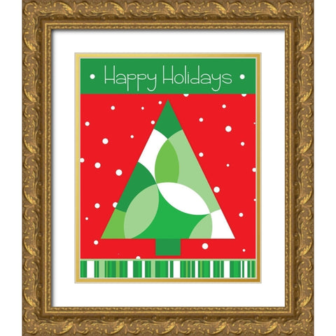 Happy Holidays Gold Ornate Wood Framed Art Print with Double Matting by Quach, Anna