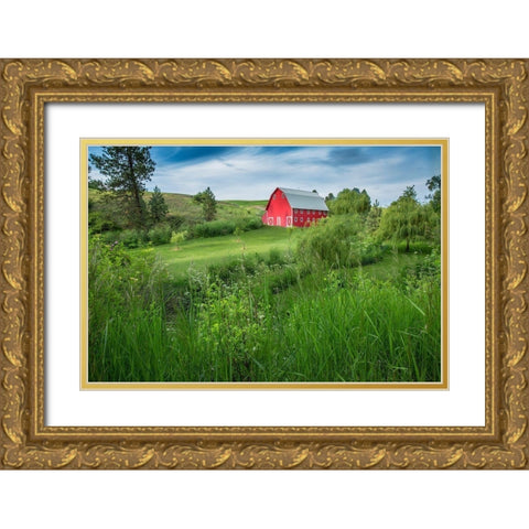 Little Farm Gold Ornate Wood Framed Art Print with Double Matting by Jimmyz