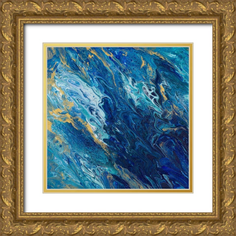 Blue Marble Gold Ornate Wood Framed Art Print with Double Matting by Hakimipour, Tiffany