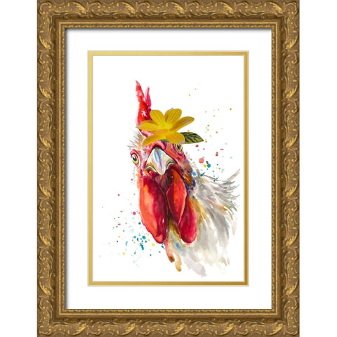 Cute Rooster Gold Ornate Wood Framed Art Print with Double Matting by Pinto, Patricia