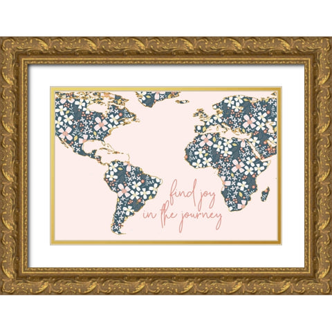 Find Joy In The Journey Map on Pink Gold Ornate Wood Framed Art Print with Double Matting by Gardner, Sarah