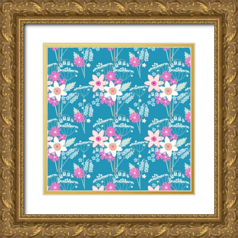 Hedgrow Blooms Pattern Gold Ornate Wood Framed Art Print with Double Matting by Gardner, Sarah