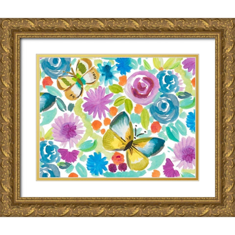Tropical Butterfly Garden Gold Ornate Wood Framed Art Print with Double Matting by Del Sol, Ani