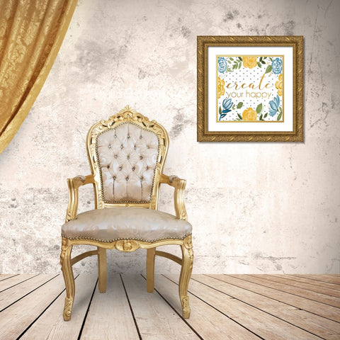 Create your Happy Gold Ornate Wood Framed Art Print with Double Matting by Del Sol, Ani