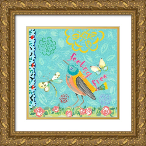 Nature Garden with Bird Gold Ornate Wood Framed Art Print with Double Matting by Del Sol, Ani
