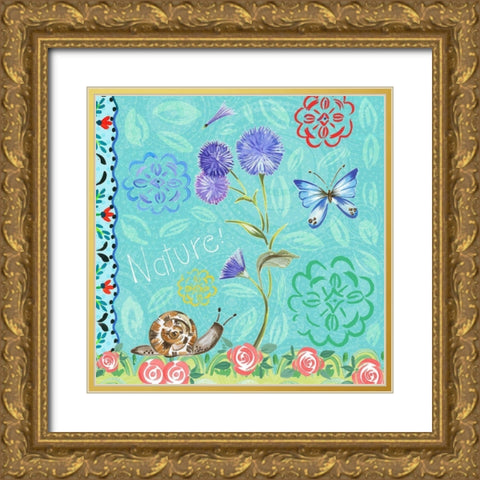 Nature Garden with Buttefly Gold Ornate Wood Framed Art Print with Double Matting by Del Sol, Ani