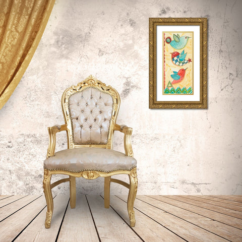 Flying Birds On Yellow Gold Ornate Wood Framed Art Print with Double Matting by Del Sol, Ani