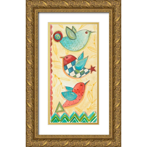 Flying Birds On Yellow Gold Ornate Wood Framed Art Print with Double Matting by Del Sol, Ani