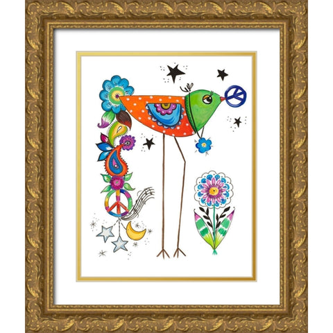 Stand Tall Bird II Gold Ornate Wood Framed Art Print with Double Matting by Del Sol, Ani