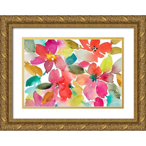 Contemporary Red Blooms Gold Ornate Wood Framed Art Print with Double Matting by Loreth, Lanie