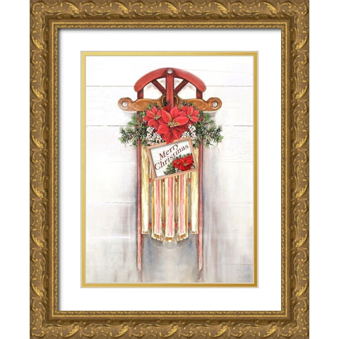 Joyeux Noel Sleigh Gold Ornate Wood Framed Art Print with Double Matting by Diannart