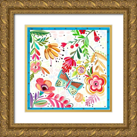 Boho Butterfly Garden Gold Ornate Wood Framed Art Print with Double Matting by Del Sol, Ani
