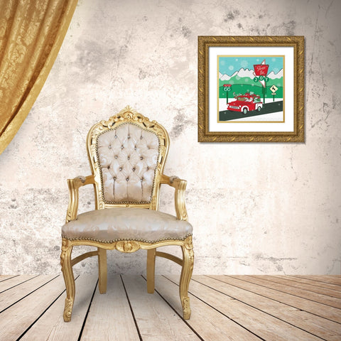 Retro Santa Driving I Gold Ornate Wood Framed Art Print with Double Matting by Metz, Andi