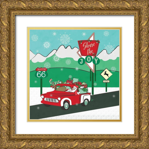 Retro Santa Driving I Gold Ornate Wood Framed Art Print with Double Matting by Metz, Andi