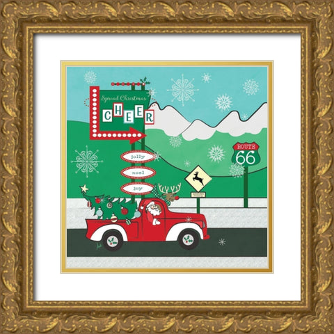 Retro Santa Driving II Gold Ornate Wood Framed Art Print with Double Matting by Metz, Andi