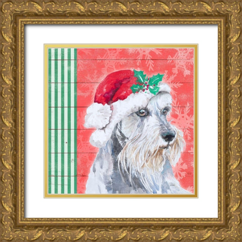 Holiday Puppy V Gold Ornate Wood Framed Art Print with Double Matting by Pinto, Patricia