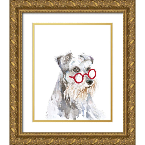 Schnauzer Dog with Glasses Gold Ornate Wood Framed Art Print with Double Matting by Pinto, Patricia