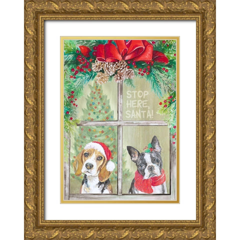Stop Here Santa Gold Ornate Wood Framed Art Print with Double Matting by Pinto, Patricia