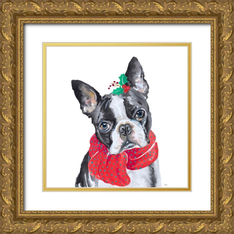 Holiday Dog II Gold Ornate Wood Framed Art Print with Double Matting by Pinto, Patricia