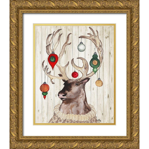 Christmas Reindeer I Gold Ornate Wood Framed Art Print with Double Matting by Medley, Elizabeth