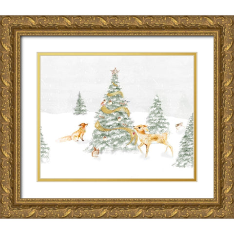 Woodland Christmas I Gold Ornate Wood Framed Art Print with Double Matting by Gaynor, Janice