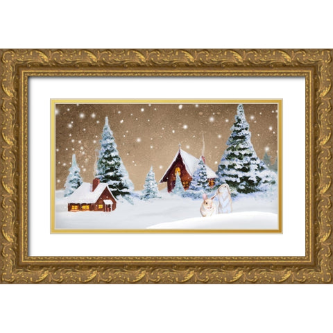 Christmas Village Gold Ornate Wood Framed Art Print with Double Matting by Gaynor, Janice