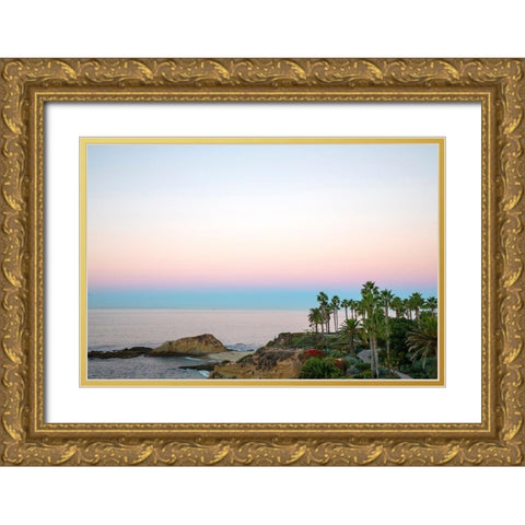 Palm Walkway At Dusk Gold Ornate Wood Framed Art Print with Double Matting by Mansfield, Kathy