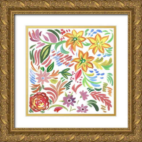 Flora Square I Gold Ornate Wood Framed Art Print with Double Matting by Del Sol, Ani