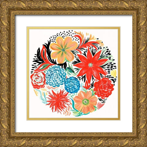 Bright Floral Matisse Circle I Gold Ornate Wood Framed Art Print with Double Matting by Del Sol, Ani