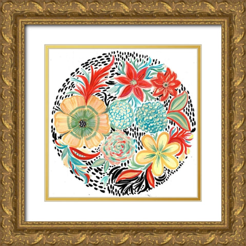 Bright Floral Matisse Circle II Gold Ornate Wood Framed Art Print with Double Matting by Del Sol, Ani