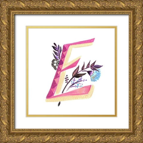 Monogram E Gold Ornate Wood Framed Art Print with Double Matting by Del Sol, Ani