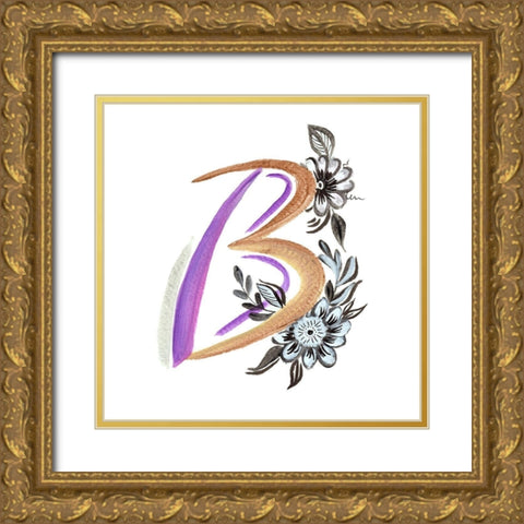 Monogram B Gold Ornate Wood Framed Art Print with Double Matting by Del Sol, Ani