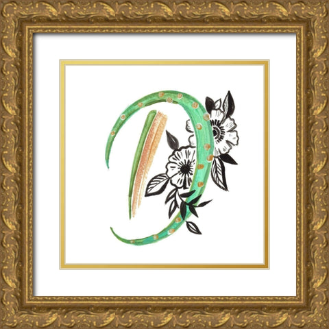Monogram D Gold Ornate Wood Framed Art Print with Double Matting by Del Sol, Ani