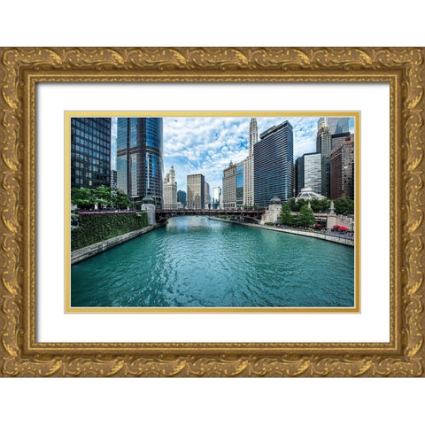 Chicago River View Gold Ornate Wood Framed Art Print with Double Matting by Bill Carson Photography