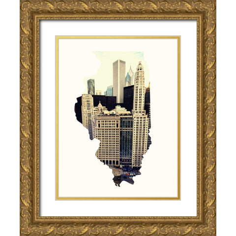 Chi Skyline Gold Ornate Wood Framed Art Print with Double Matting by Bill Carson Photography