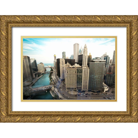 Chicago Skyline Gold Ornate Wood Framed Art Print with Double Matting by Bill Carson Photography