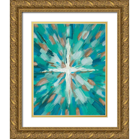 Teal Glory Gold Ornate Wood Framed Art Print with Double Matting by Hewitt, L.
