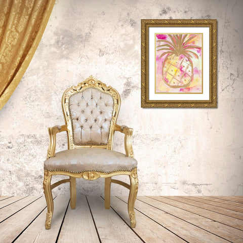 Pink Gold Pineapple Gold Ornate Wood Framed Art Print with Double Matting by Hewitt, L.