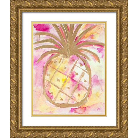 Pink Gold Pineapple Gold Ornate Wood Framed Art Print with Double Matting by Hewitt, L.