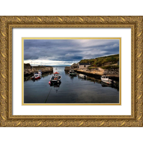 Fishing Harbor Gold Ornate Wood Framed Art Print with Double Matting by Amos, Andy