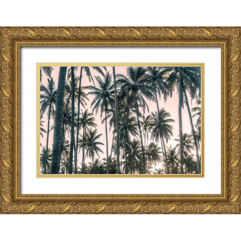 Palms View on Pink Sky I Gold Ornate Wood Framed Art Print with Double Matting by Amos, Andy